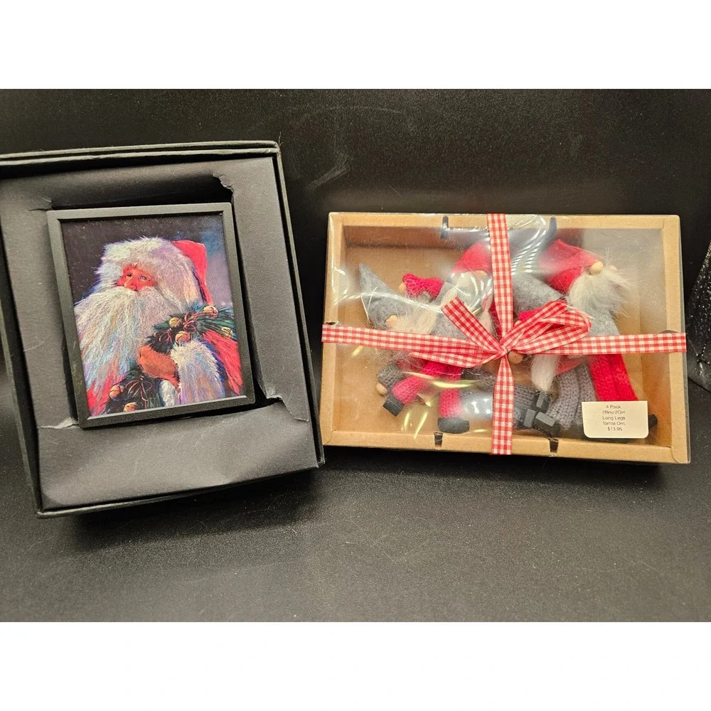 Christmas Bundle Santa Claus Night Light and 4 Pack Tomte Gnome Ornaments New